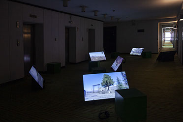 Vangjush Vellahu, Fragments I, Where stories cut across the land, 6 Channel Installation view from Manifesta 14, Grand Hotel, Prishtina, 2022. 
