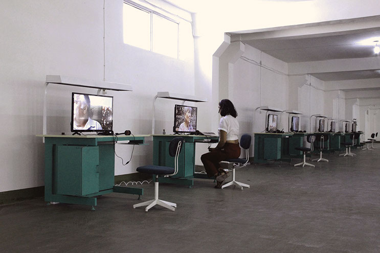Home Conversations, 2018, With former employees of Impuls Factory Dilijan, Armenia. 34 min 10 sec,9 channel video installation,Video HD, color